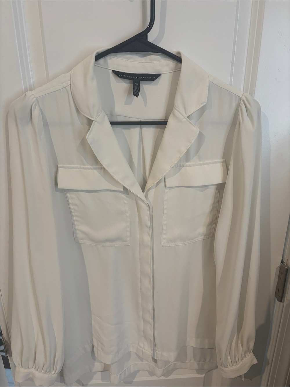 White House Black Market Cream Long-Sleeve Button Blouse
